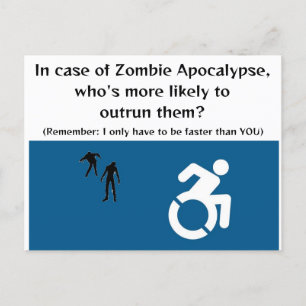 Wheelchair user escapes in Zombie Apocalypse Postcard