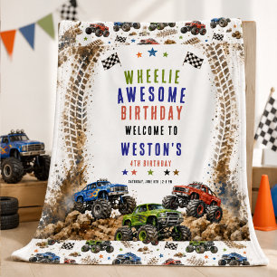 Wheelie Awesome Monster Truck 4Th Birthday boy  Banner