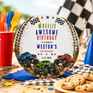 Wheelie Awesome Monster Truck 4Th Birthday boy  Classic Round Sticker