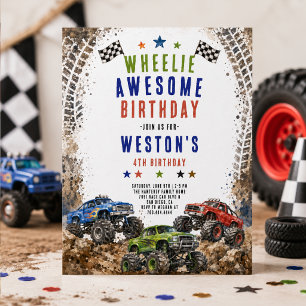 Wheelie Awesome Monster Truck 4Th Birthday boy  Invitation