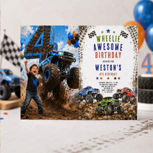Wheelie Awesome Monster Truck 4Th Birthday boy  Invitation