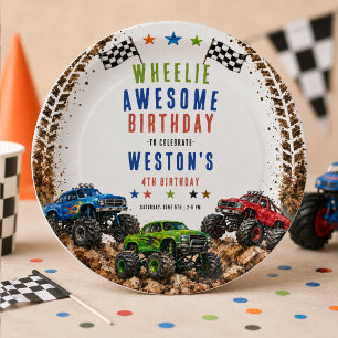 Wheelie Awesome Monster Truck 4Th Birthday boy Paper Plate
