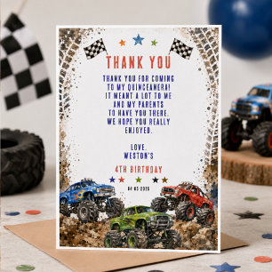 Wheelie Awesome Monster Truck 4Th Birthday boy  Thank You Card