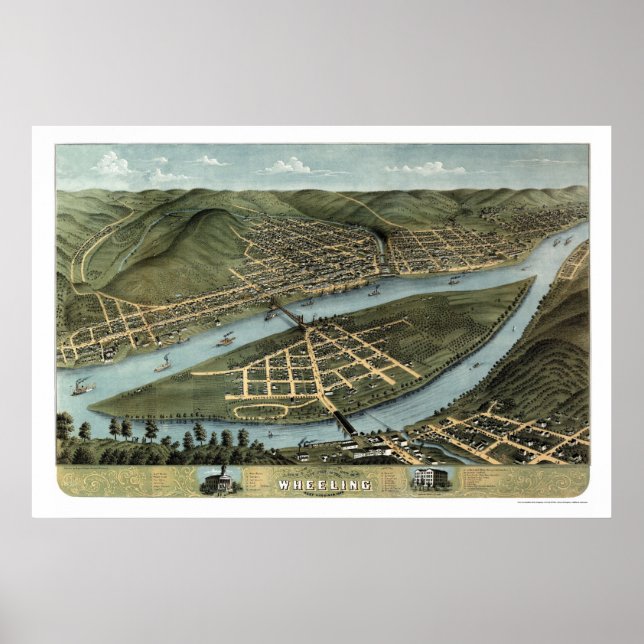Wheeling, WV Panoramic Map - 1870 Poster (Front)