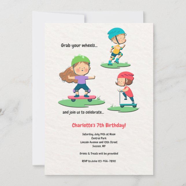 Wheels of Fun Birthday Party Invitations (Front)