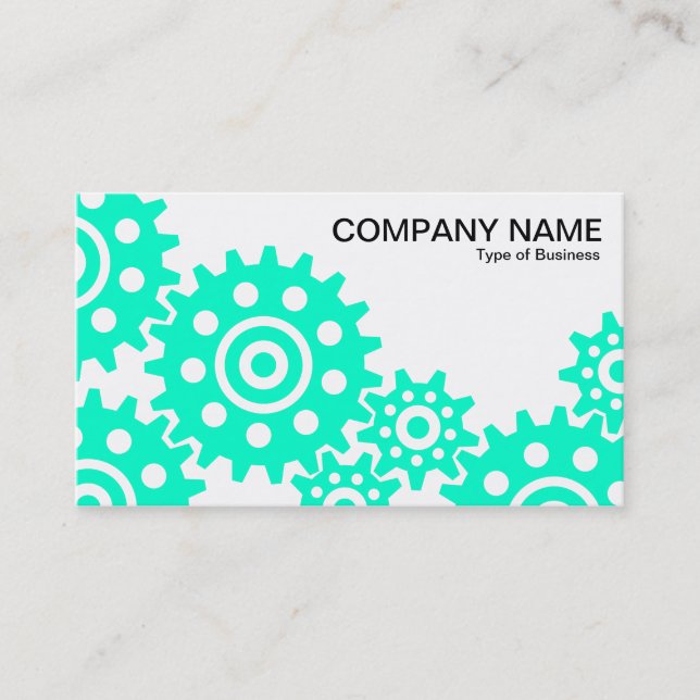 Wheels of Industry - Turquoise and White Business Card (Front)
