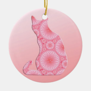 "Wheels of Light" Cat - coral pink Ceramic Tree Decoration