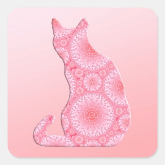 "Wheels of Light" Cat - coral pink Square Sticker (Front)