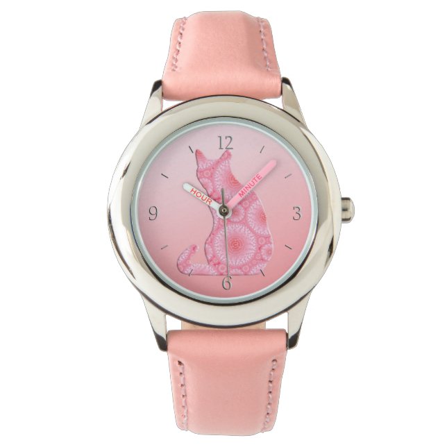 "Wheels of Light" Cat - coral pink Watch (Front)