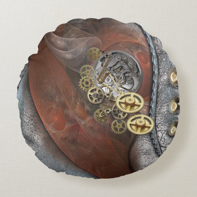 Wheels of Time on Leather Round Cushion (Front)