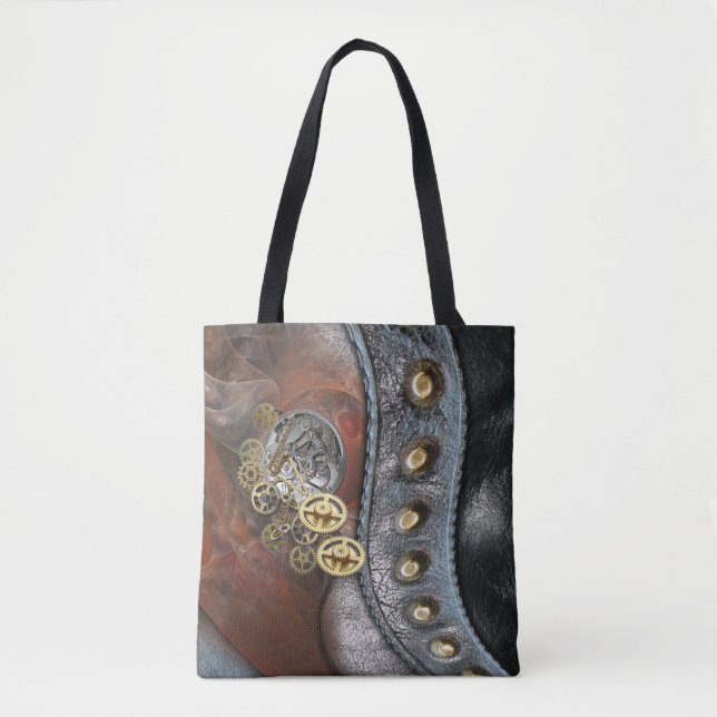Wheels of Time on Leather Tote Bag (Front)