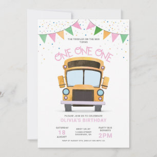 Wheels on the Bus 1st Birthday Invitation