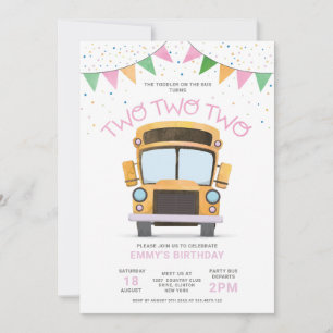Wheels on the Bus 2nd Birthday Invitation for Girl