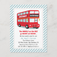 Wheels On The Bus Kids Birthday Party Invitations