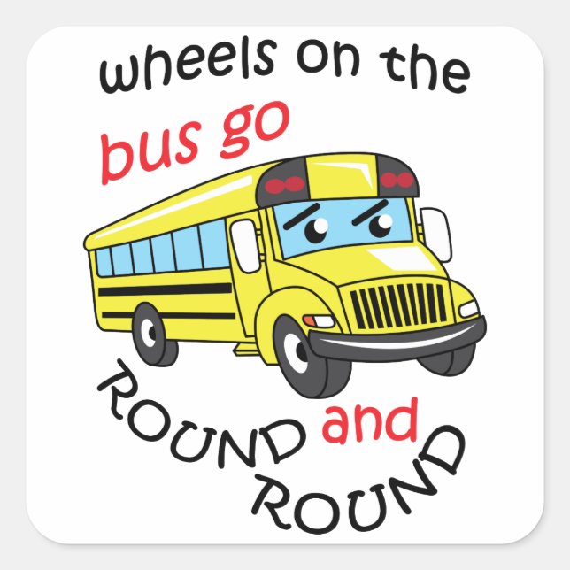 Wheels On the Bus Square Sticker (Front)