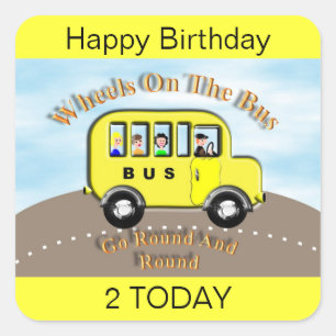 Wheels on the Bus Yellow Label Sticker Cake Topper