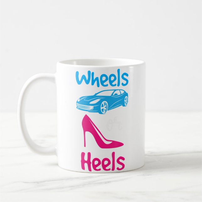 Wheels Or Heels Baby Gender Reveal Baby Shower Par Coffee Mug (Left)
