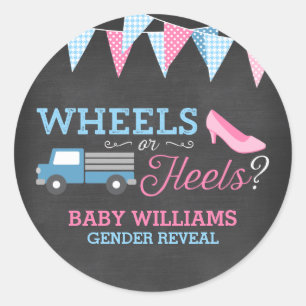 Wheels or Heels Gender Reveal Classic Round Sticker