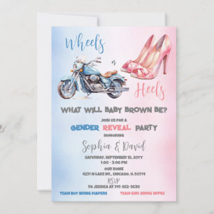 Wheels or Heels Gender Reveal Party Invitation