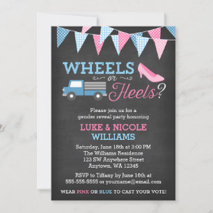 Wheels or Heels Gender Reveal Party Invitations