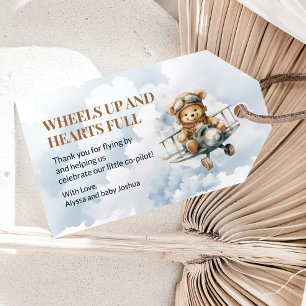 Wheels Up Teddy Bear Airplane Baby Shower Gift Tags