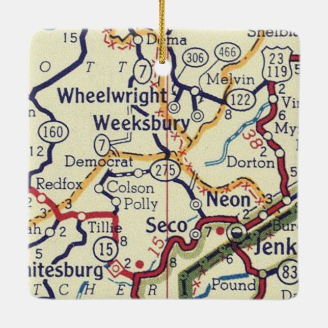 Wheelwright KY Vintage Map Ceramic Ornament (Back)