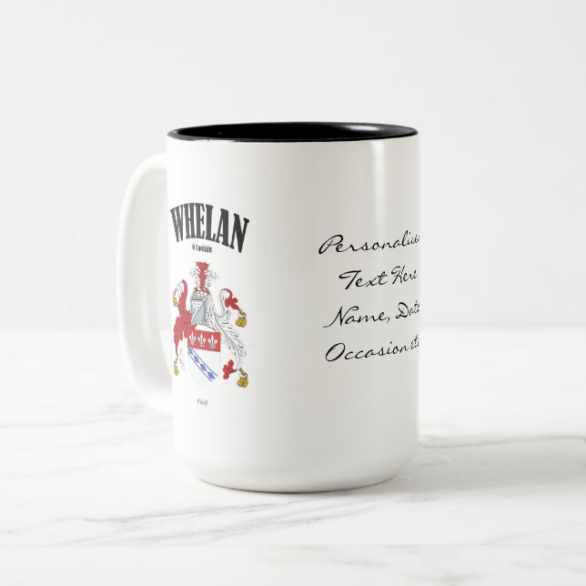 Whelan Family Crest, Translation & Meaning Two-Tone Coffee Mug (Front Left)
