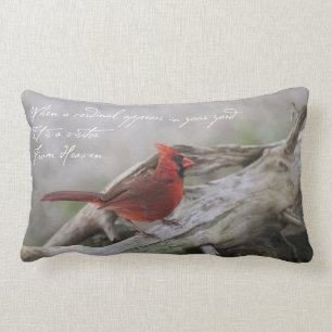 When a cardinal appears in your yard... lumbar cushion