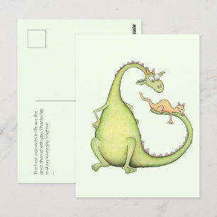 When a dragon finds a cat in its tail postcard