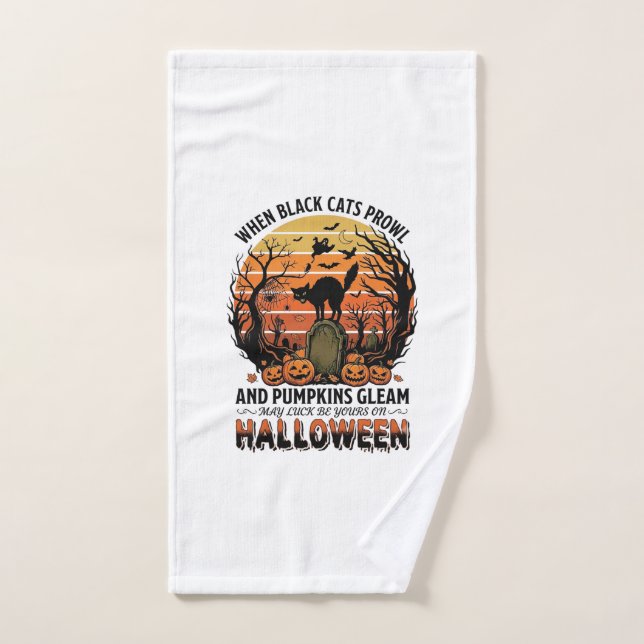 When Black Cats Prowl Halloween Cat Tombstone Pump Hand Towel (Hand Towel)