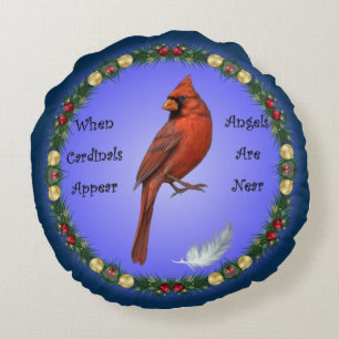 When Cardinals Appear,  Angels Are Near, Christmas Round Cushion