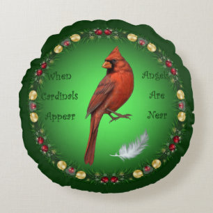 When Cardinals Appear ~ Angels Are Near ~Christmas Round Cushion