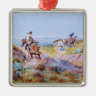“When Cows Were Wild” by Charles M Russell Metal Tree Decoration