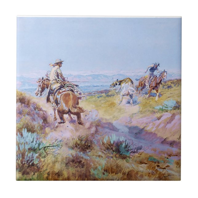 “When Cows Were Wild” by Charles M Russell Tile (Front)