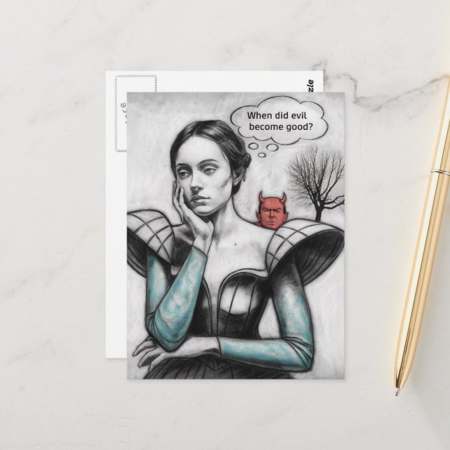 When Did Evil Become Good Woman Thinking Devil  Postcard (Front/Back In Situ)