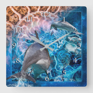WHEN DOLPHINS DREAM SQUARE WALL CLOCK