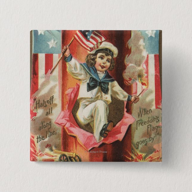 When Freedom Flag Goes By 15 Cm Square Badge (Front)