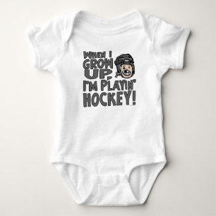 When I Grow Up I'm Playing Hockey Black Helmet Baby Bodysuit