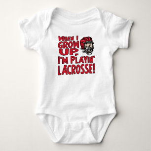When I Grow Up I'm Playing Lacrosse Red Helmet Baby Bodysuit