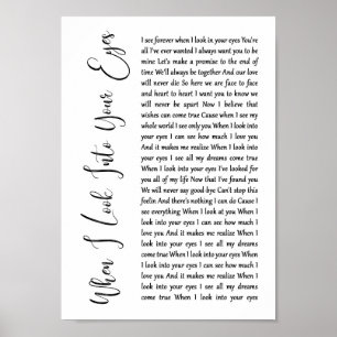 When I Look Into Your Eyes White Script Song Lyric Poster