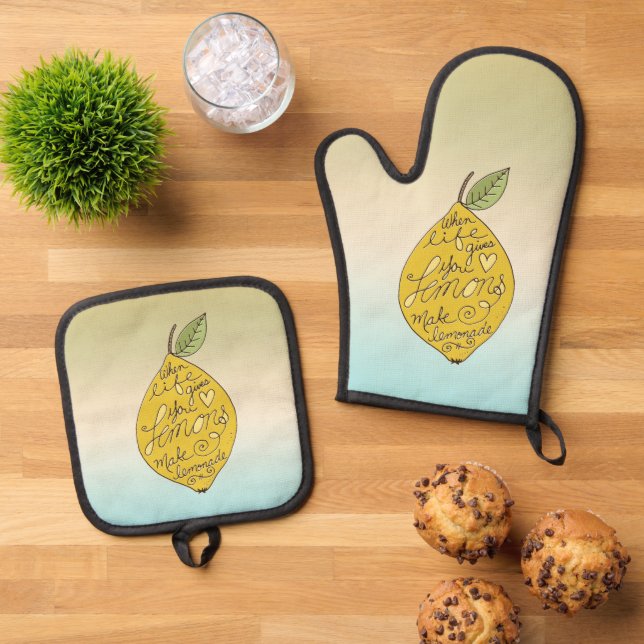 When Life Gives you Lemons Ombre     Oven Mitt & Pot Holder Set (Top Down)