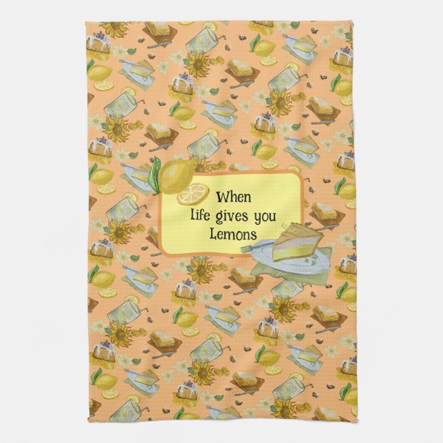 when life gives you lemons pattern tea towel (Vertical)