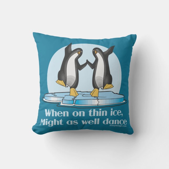 When On Thin Ice Dance Penguins Cushion (Front)