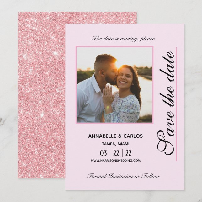 When Paris is not so Far Save the Date Pink Glitzy Invitation (Front/Back)