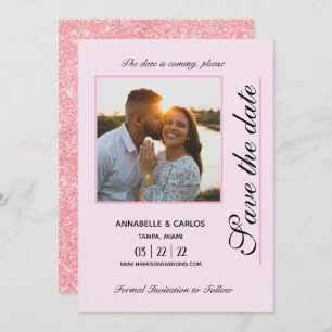 When Paris is not so Far Save the Date Pink Glitzy Invitation