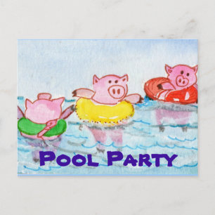 When Piglets Float  - Swimming Pigs Invitation Postcard