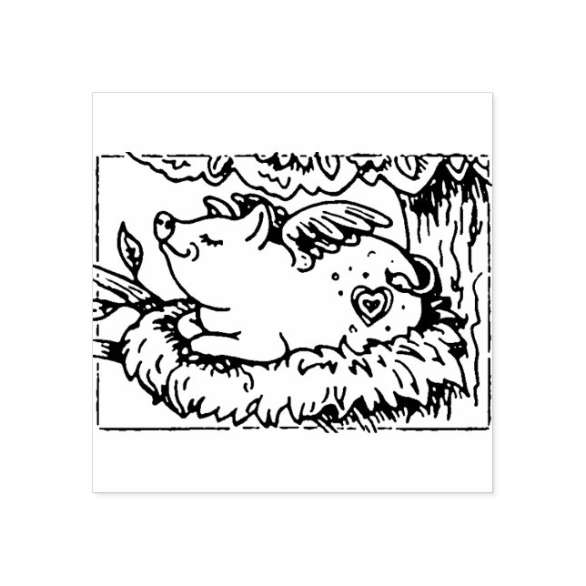 WHEN PIGLETS FLY THEY MAKE NESTS, CUTE FLYING PIG RUBBER STAMP (Imprint)