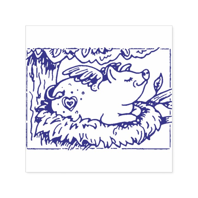 WHEN PIGLETS FLY THEY MAKE NESTS, CUTE FLYING PIG SELF-INKING STAMP (Design)