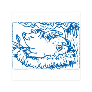 WHEN PIGLETS FLY THEY MAKE NESTS, CUTE FLYING PIG SELF-INKING STAMP