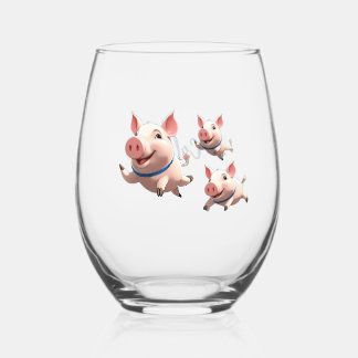 When Pigs Fly Funny Personalized Flying Pigs Stemless Wine Glass